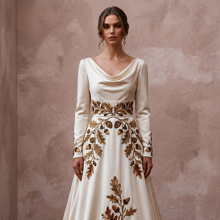 Vintage Satin Bridal Gown for a Fall Wedding