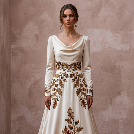 Vintage Satin Bridal Gown for a Fall Wedding