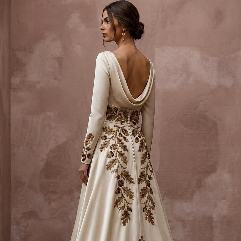 Vintage Satin Bridal Gown for a Fall Wedding