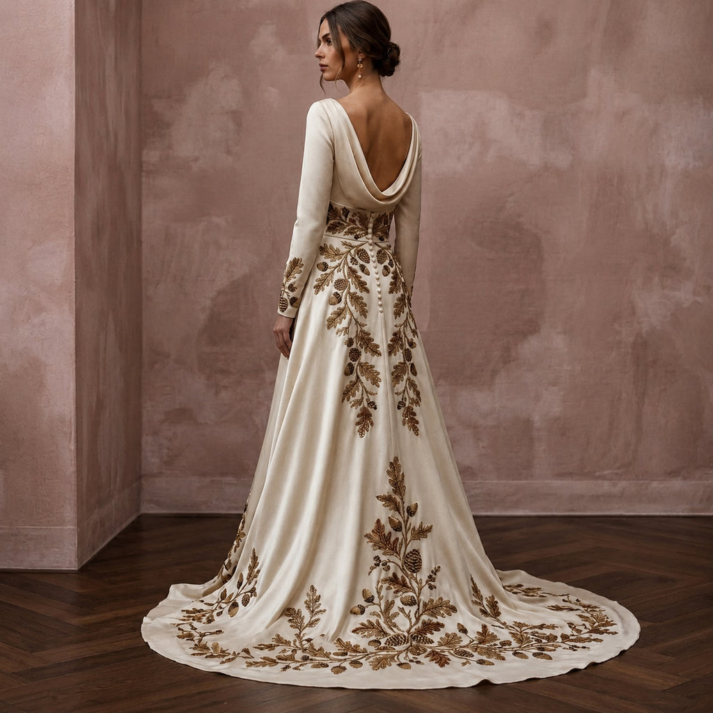 Vintage Satin Bridal Gown for a Fall Wedding