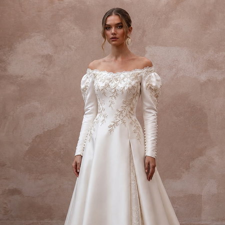 Vintage Satin Bridal Gown for a Winery Wedding Ceremony - Apparel & Accessories > Clothing > Wedding & Bridal Party Dresses > Wedding Dresses - Mignonette Bridal