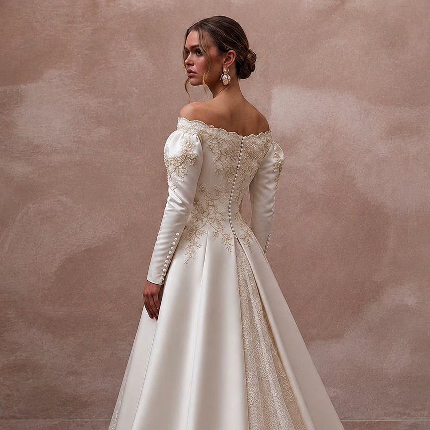 Vintage Satin Bridal Gown for a Winery Wedding Ceremony - Apparel & Accessories > Clothing > Wedding & Bridal Party Dresses > Wedding Dresses - Mignonette Bridal
