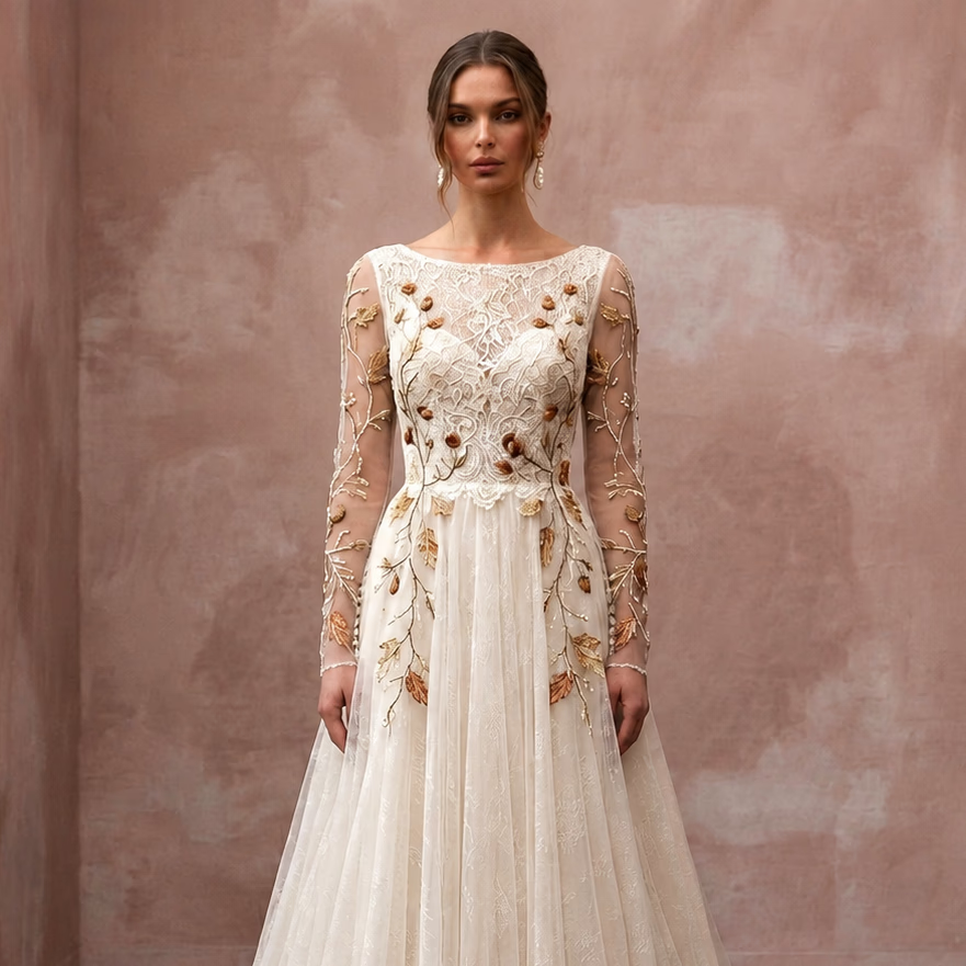 Vintage Tulle Bridal Dress for an Autumn Wedding