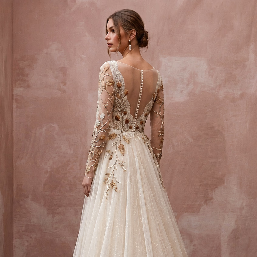Vintage Tulle Bridal Dress for an Autumn Wedding