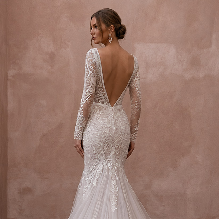 Vintage Tulle Mermaid Wedding Dress with Long Sleeves - Apparel & Accessories > Clothing > Wedding & Bridal Party Dresses > Wedding Dresses - Mignonette Bridal
