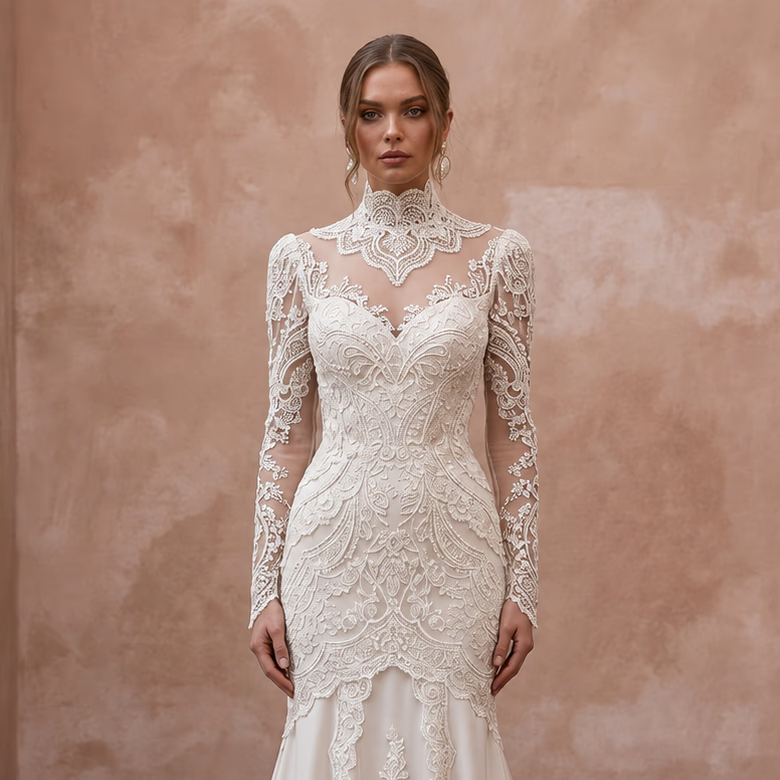 Vintage Wedding Dresses with Edwardian High Necklines - Apparel & Accessories > Clothing > Wedding & Bridal Party Dresses > Wedding Dresses - Mignonette Bridal