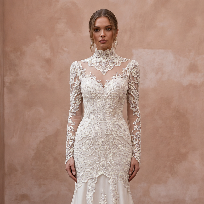 Vintage Wedding Dresses with Edwardian High Necklines