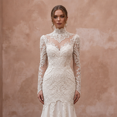 Vintage Wedding Dresses with Edwardian High Necklines