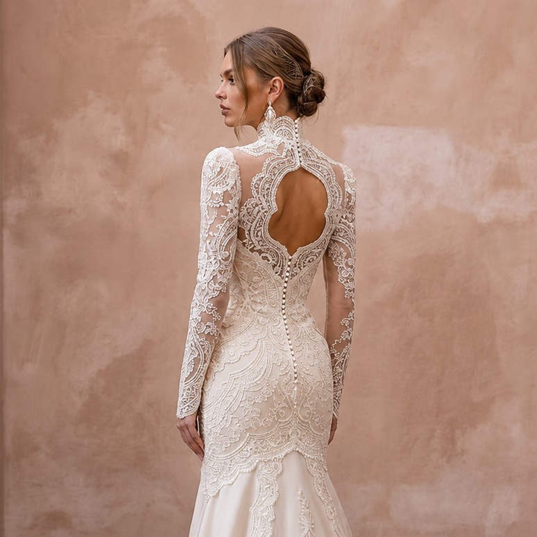 Vintage Wedding Dresses with Edwardian High Necklines - Apparel & Accessories > Clothing > Wedding & Bridal Party Dresses > Wedding Dresses - Mignonette Bridal