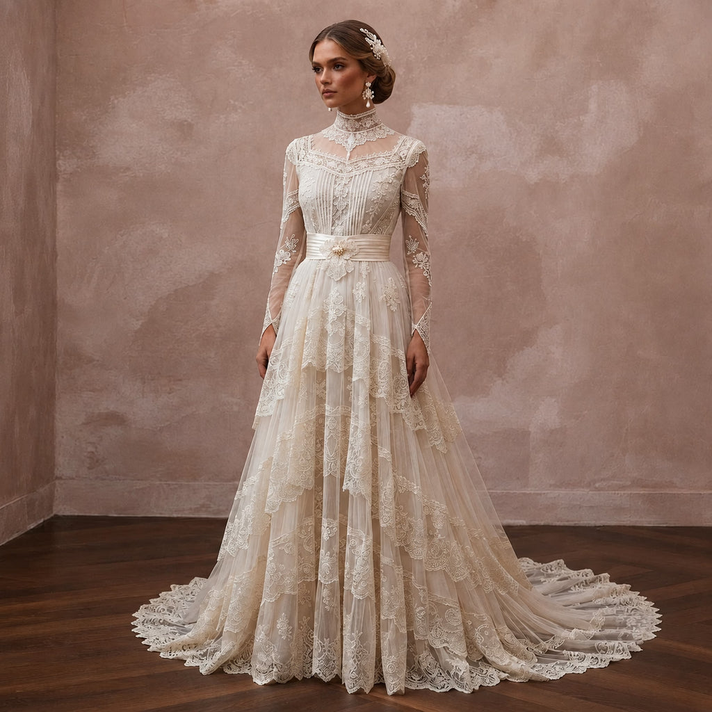 Vintage Wedding Dresses with Edwardian Lace Inspiration - Apparel & Accessories > Clothing > Wedding & Bridal Party Dresses > Wedding Dresses - Mignonette