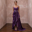 Violet Satin Draped Asymmetrical Hem Formal Dress