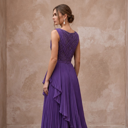 Violet Silk Georgette Draped Asymmetrical Hem Formal Dress - Apparel & Accessories > Clothing > Wedding & Bridal Party Dresses > Wedding Dresses - Mignonette Bridal