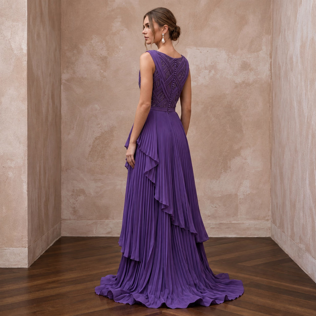 Violet Silk Georgette Draped Asymmetrical Hem Formal Dress - Apparel & Accessories > Clothing > Wedding & Bridal Party Dresses > Wedding Dresses - Mignonette Bridal