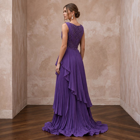 Violet Silk Georgette Draped Asymmetrical Hem Formal Dress - Apparel & Accessories > Clothing > Wedding & Bridal Party Dresses > Wedding Dresses - Mignonette Bridal