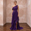 Violet Silk Georgette Draped Asymmetrical Hem Formal Gala Dress