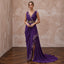 Violet Silk Georgette Draped Asymmetrical Hem Formal Gala Dress