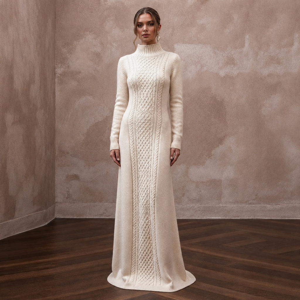 Warm Cream Cashmere Long Sleeve Knit Dress for Ski Rehearsal - Apparel & Accessories > Clothing > Wedding & Bridal Party Dresses > Wedding Dresses - Mignonette Bridal