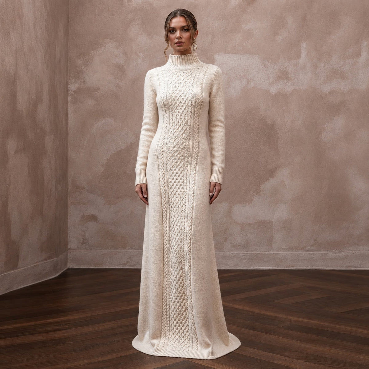 Warm Cream Cashmere Long Sleeve Knit Dress for Ski Rehearsal - Apparel & Accessories > Clothing > Wedding & Bridal Party Dresses > Wedding Dresses - Mignonette Bridal