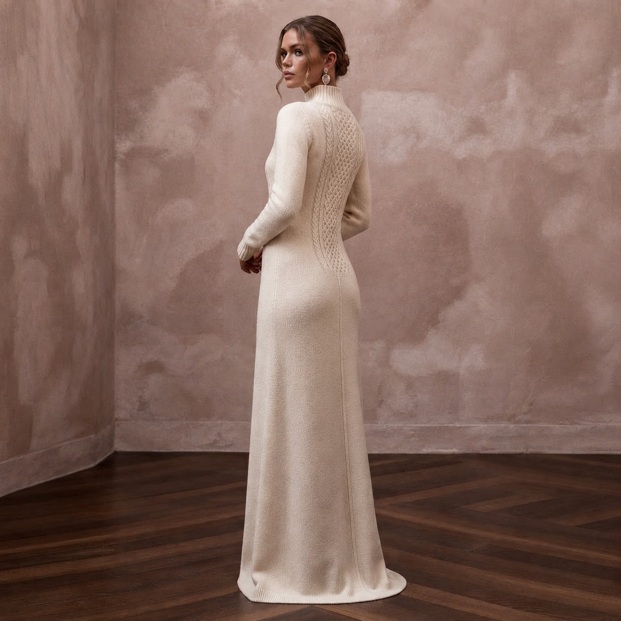 Warm Cream Cashmere Long Sleeve Knit Dress for Ski Rehearsal Secondary image