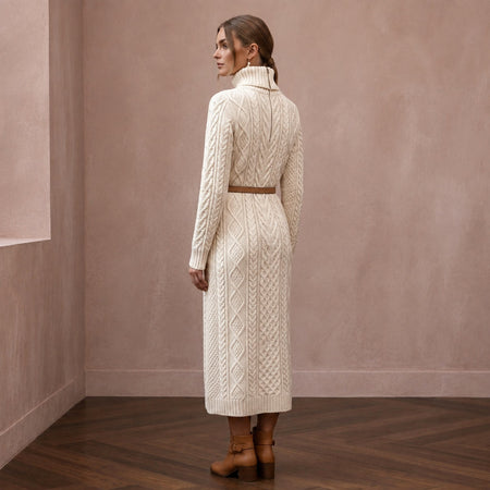 Warm Ivory Cable Knit Turtleneck Dress for Après - Ski Brunch - Apparel & Accessories > Clothing > Wedding & Bridal Party Dresses > Wedding Dresses - Mignonette Bridal