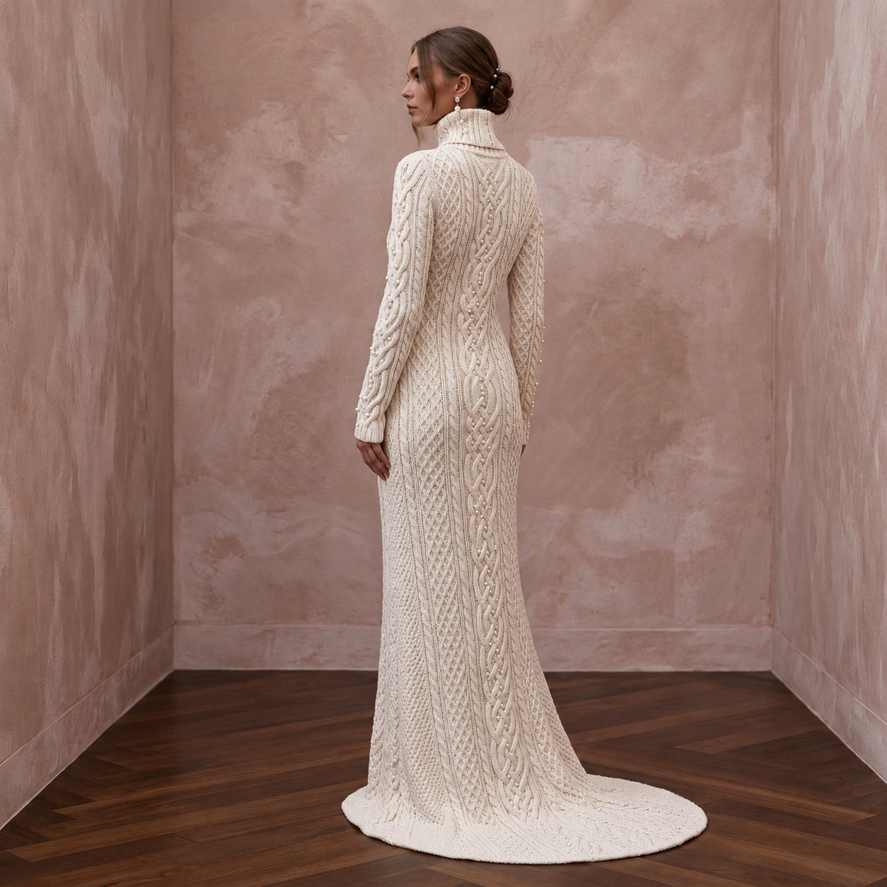 Warm Ivory Cable Knit Turtleneck Wedding Dress for Après-Ski Brunch Secondary image