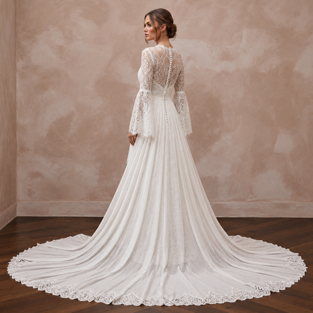 Watteau Train Lace Bridal Gown for a Bohemian Wedding