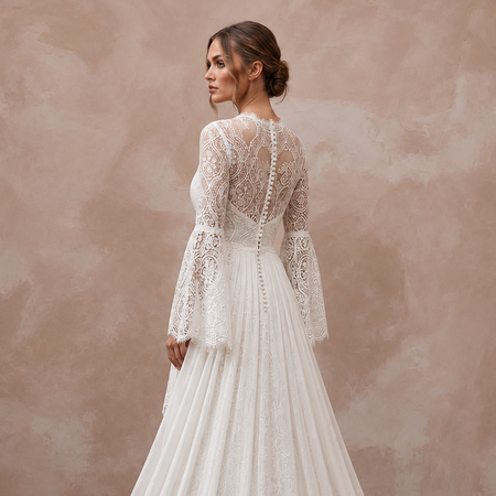 Watteau Train Lace Bridal Gown for a Bohemian Wedding