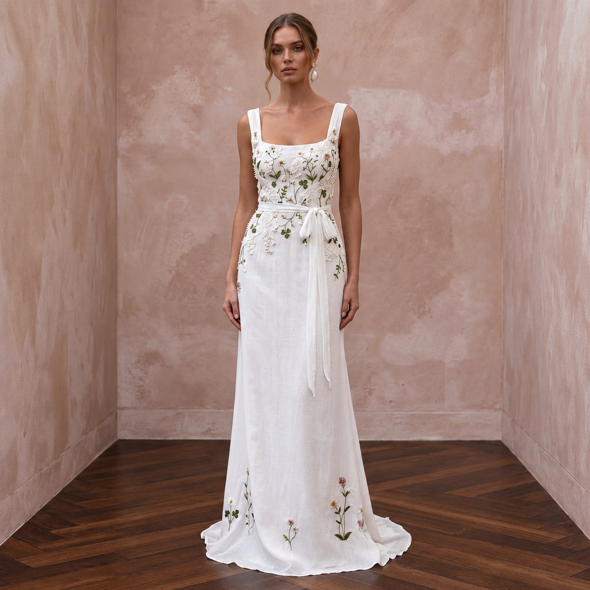 Whimsical White Cotton Voile Sheath Wedding Dress for Picnic Reception