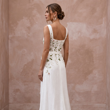 Whimsical White Cotton Voile Sheath Wedding Dress for Picnic Reception