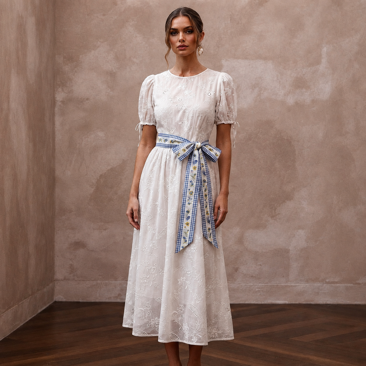 Whimsical White Cotton Voile Sheath for Picnic Reception Main image