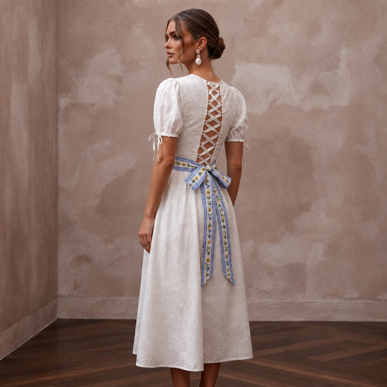 Whimsical White Cotton Voile Sheath for Picnic Reception Secondary image