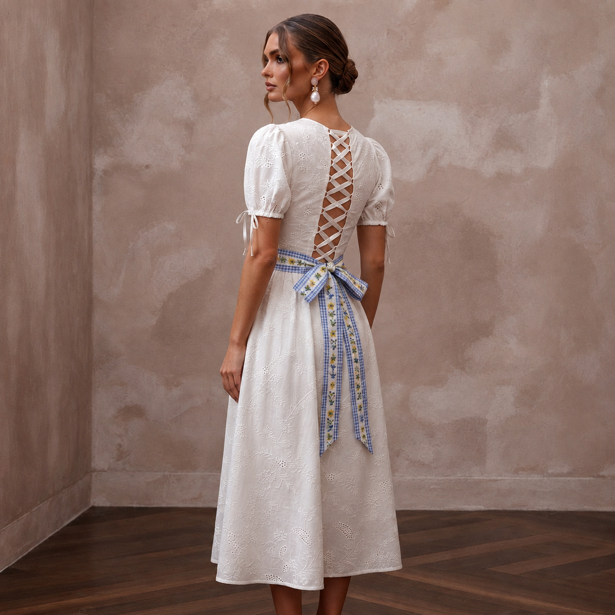Whimsical White Cotton Voile Sheath for Picnic Reception