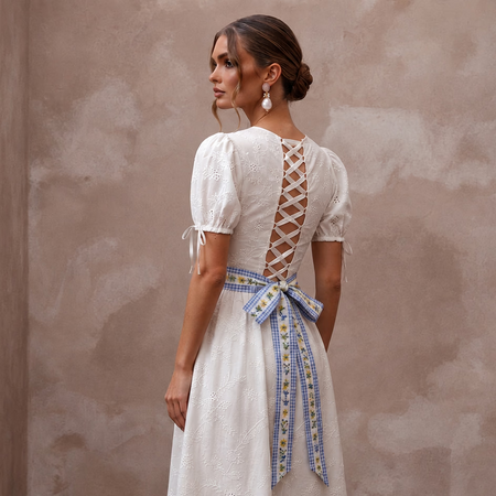 Whimsical White Cotton Voile Sheath for Picnic Reception - Apparel & Accessories > Clothing > Wedding & Bridal Party Dresses > Wedding Dresses - Mignonette Bridal