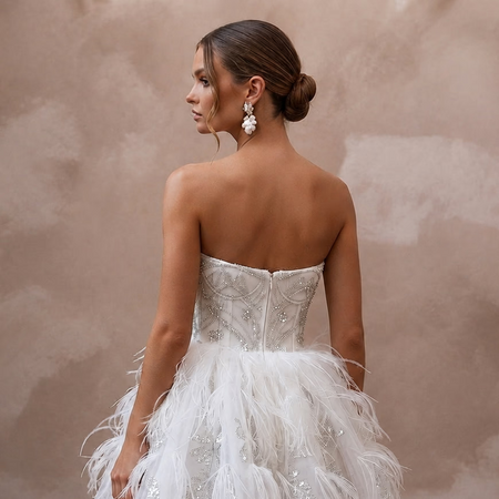 Whimsical White Feather Tulle Short Dress for After - Dinner - Apparel & Accessories > Clothing > Wedding & Bridal Party Dresses > Wedding Dresses - Mignonette Bridal
