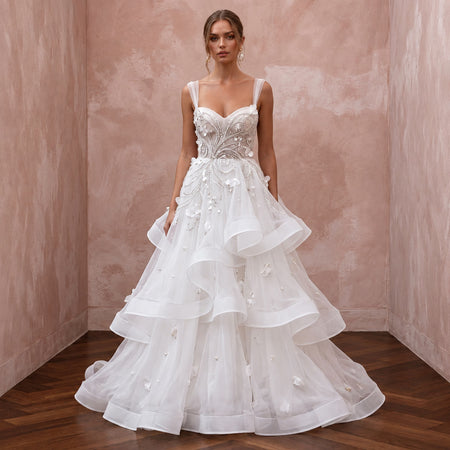 Whimsical White Horsehair Trim Organza Wedding Dress for Reception Party - Apparel & Accessories > Clothing > Wedding & Bridal Party Dresses > Wedding Dresses - Mignonette Bridal