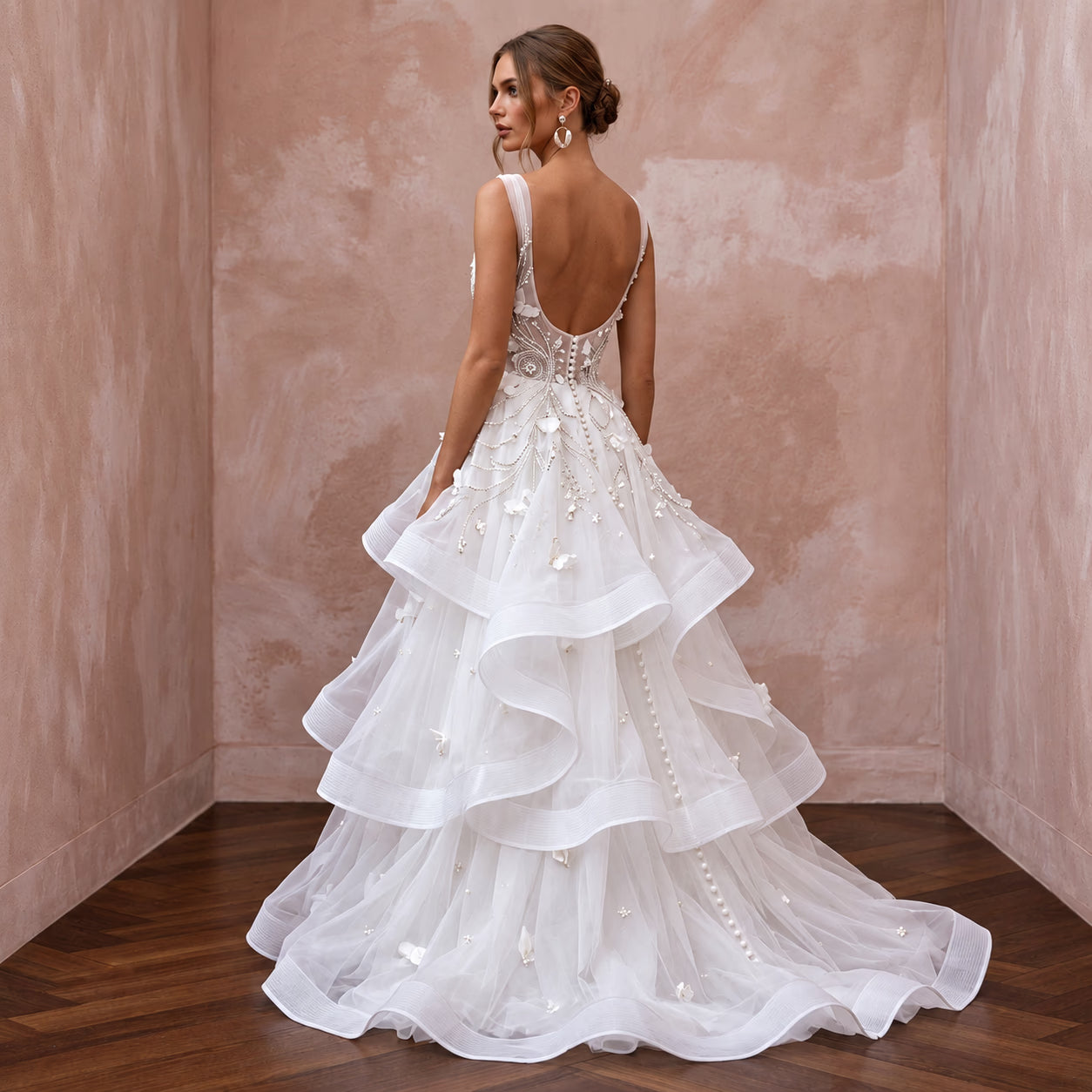 Whimsical White Horsehair Trim Organza Wedding Dress for Reception Party Secondary image