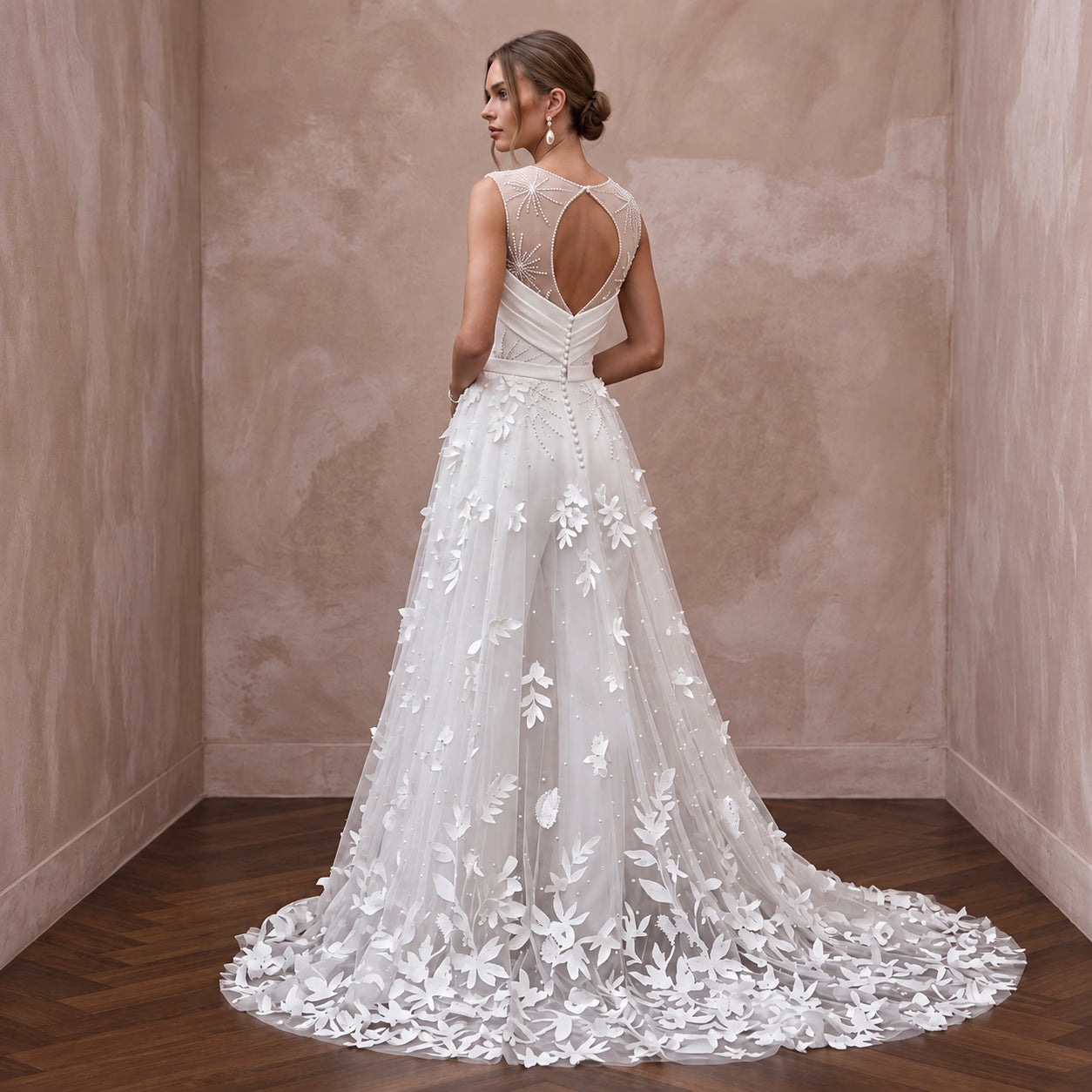 White Crepe Tailored Jumpsuit with Detachable Tulle Overskirt Secondary image