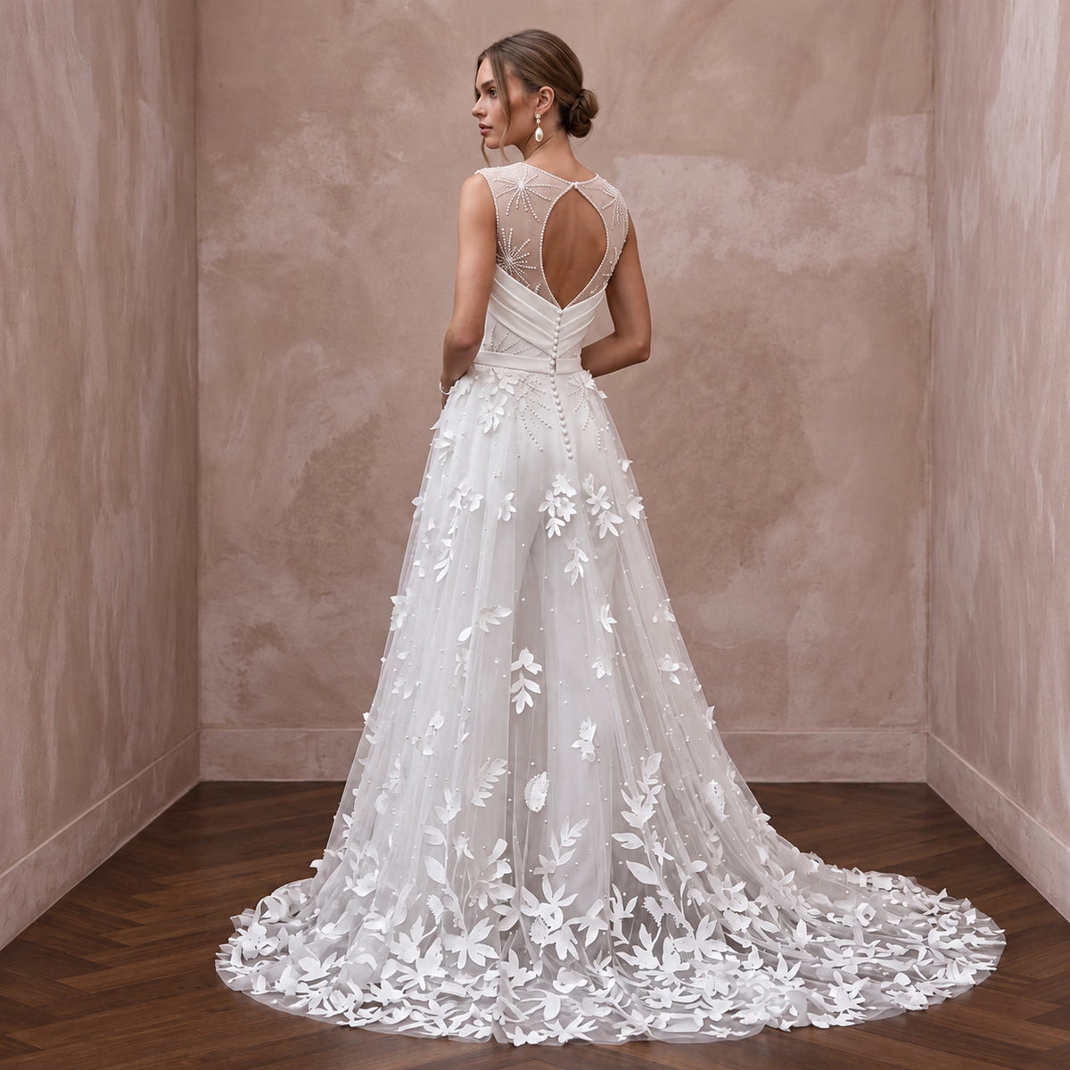 White Crepe Tailored Jumpsuit with Detachable Tulle Overskirt