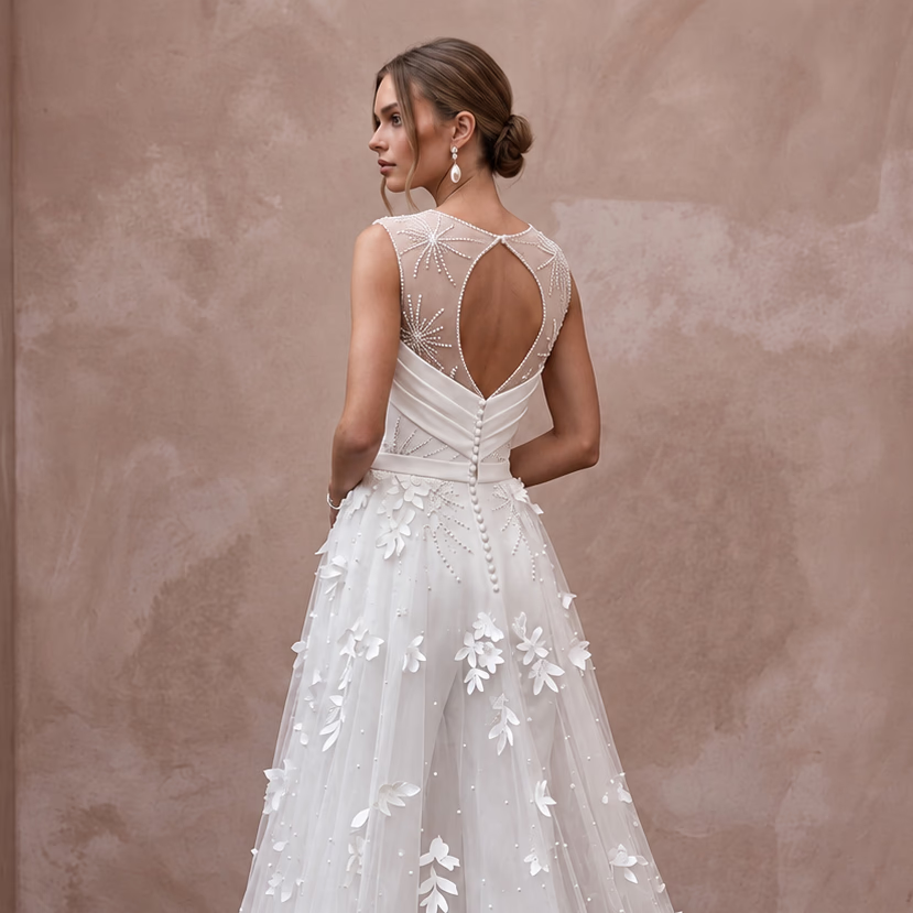 White Crepe Tailored Jumpsuit with Detachable Tulle Overskirt
