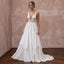 White Georgette Plunge V-Neck Flowing Maxi Dress for Tropical Elopement