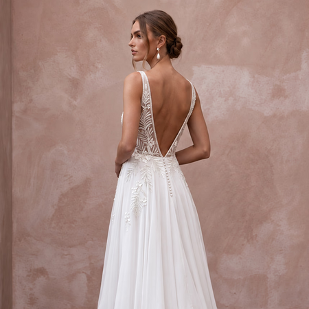 White Georgette Plunge V-Neck Flowing Maxi Dress for Tropical Elopement