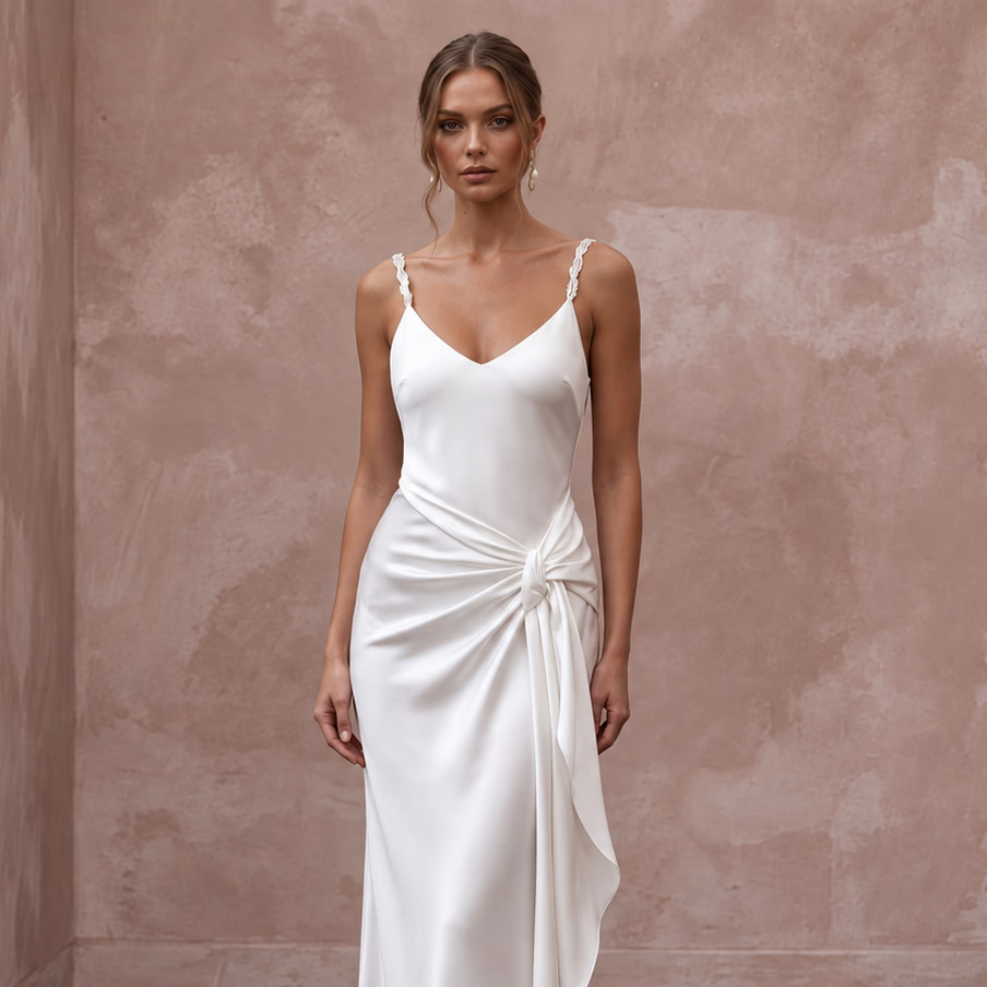 White Silk Charmeuse Bias Cut Slip Dress for Elopement