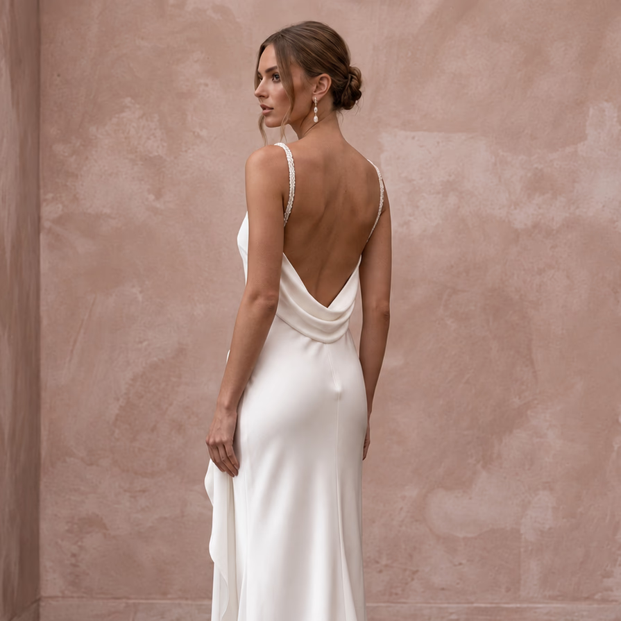 White Silk Charmeuse Bias Cut Slip Dress for Elopement