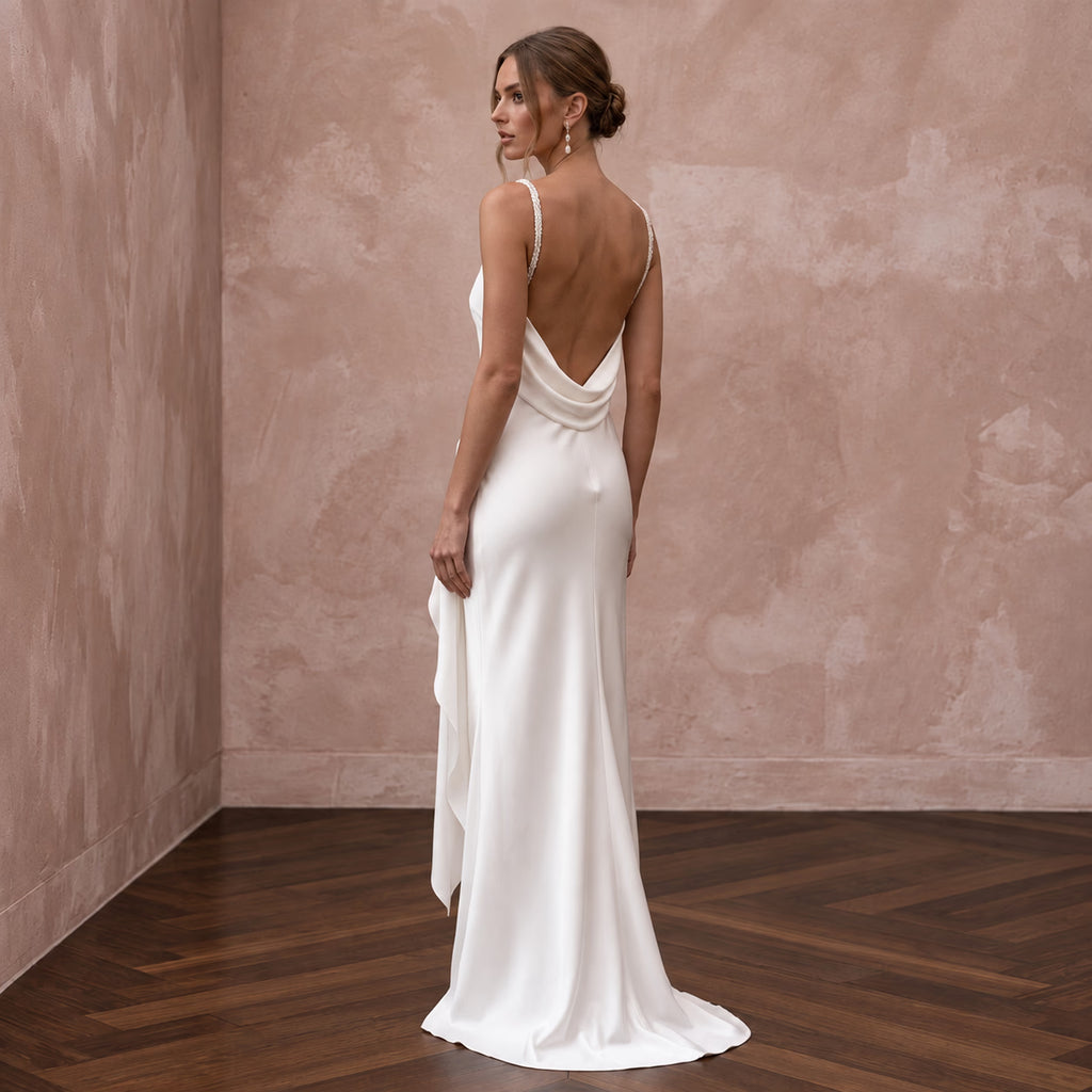 White Silk Charmeuse Bias Cut Slip Dress for Elopement