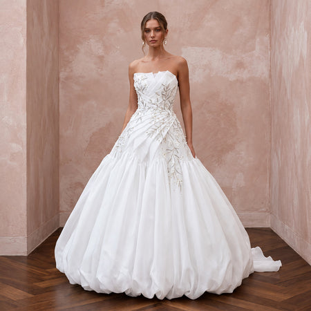 White Silk Organza Voluminous Bubble Skirt Strapless Elopement Gown - Apparel & Accessories > Clothing > Wedding & Bridal Party Dresses > Wedding Dresses - Mignonette Bridal