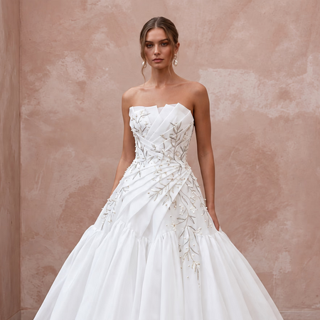 White Silk Organza Voluminous Bubble Skirt Strapless Elopement Gown - Apparel & Accessories > Clothing > Wedding & Bridal Party Dresses > Wedding Dresses - Mignonette Bridal