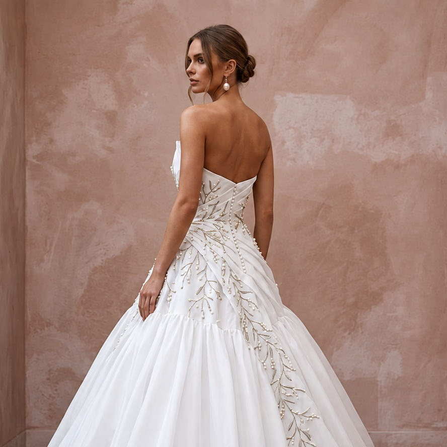 White Silk Organza Voluminous Bubble Skirt Strapless Elopement Gown - Apparel & Accessories > Clothing > Wedding & Bridal Party Dresses > Wedding Dresses - Mignonette Bridal