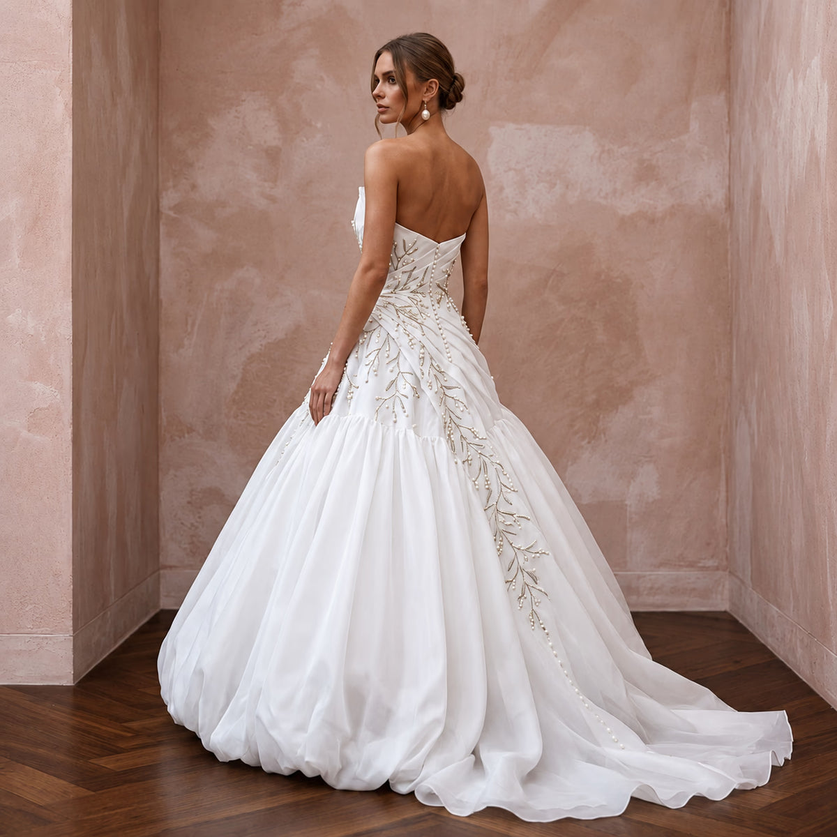 White Silk Organza Voluminous Bubble Skirt Strapless Elopement Gown - Apparel & Accessories > Clothing > Wedding & Bridal Party Dresses > Wedding Dresses - Mignonette Bridal