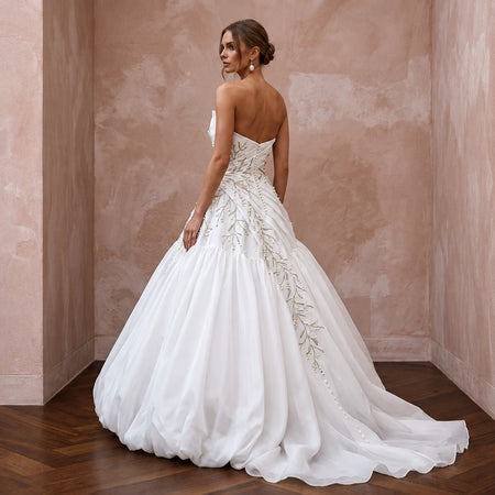 White Silk Organza Voluminous Bubble Skirt Strapless Elopement Gown - Apparel & Accessories > Clothing > Wedding & Bridal Party Dresses > Wedding Dresses - Mignonette Bridal
