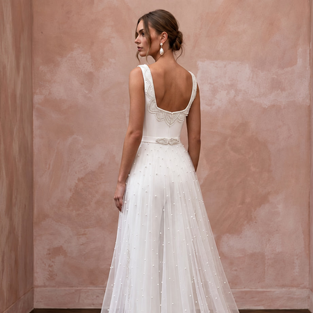 White Stretch Crepe Square Neck Jumpsuit for Courthouse Wedding
